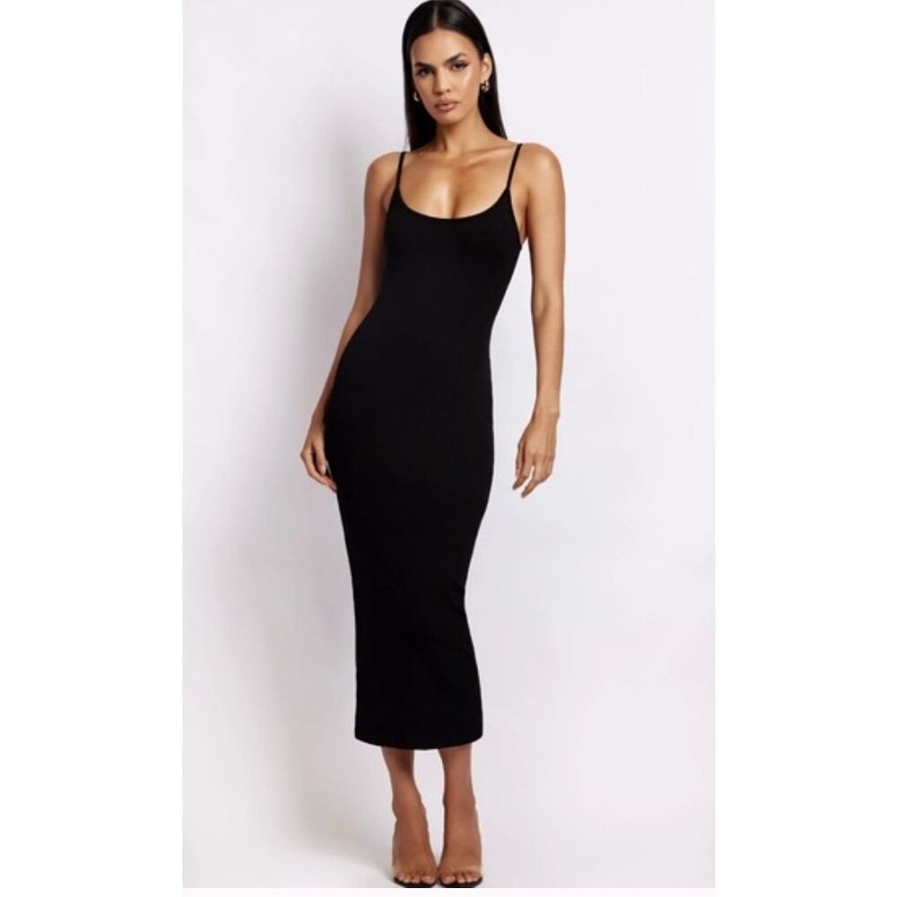 EUC! Meshki Black Spaghetti Strap BodyCon Midi Dress Size S